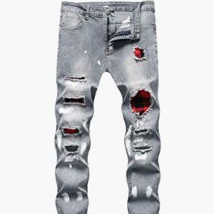 Lily Parker Men's Skinny Stretch Slim Straight Fit Distressed Biker Jeans- Large